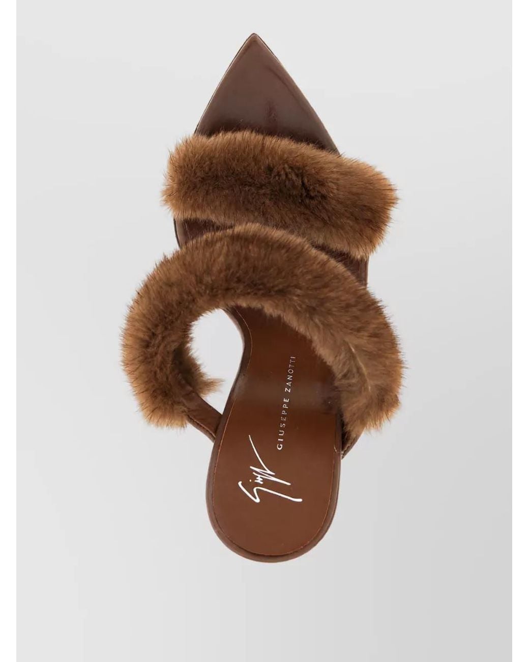 Giuseppe Zanotti Brown Leather Fur-Trim Open-Toe Mules