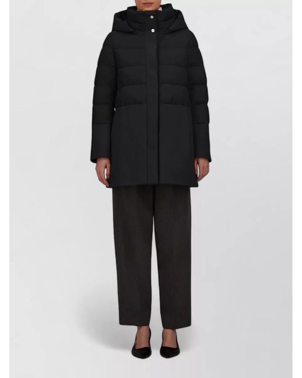 Herno Black Quilted Hooded Paneled Coat