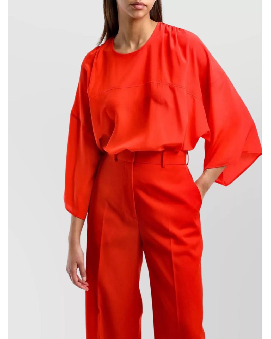 Lanvin Red Silk Round Neck Blouse