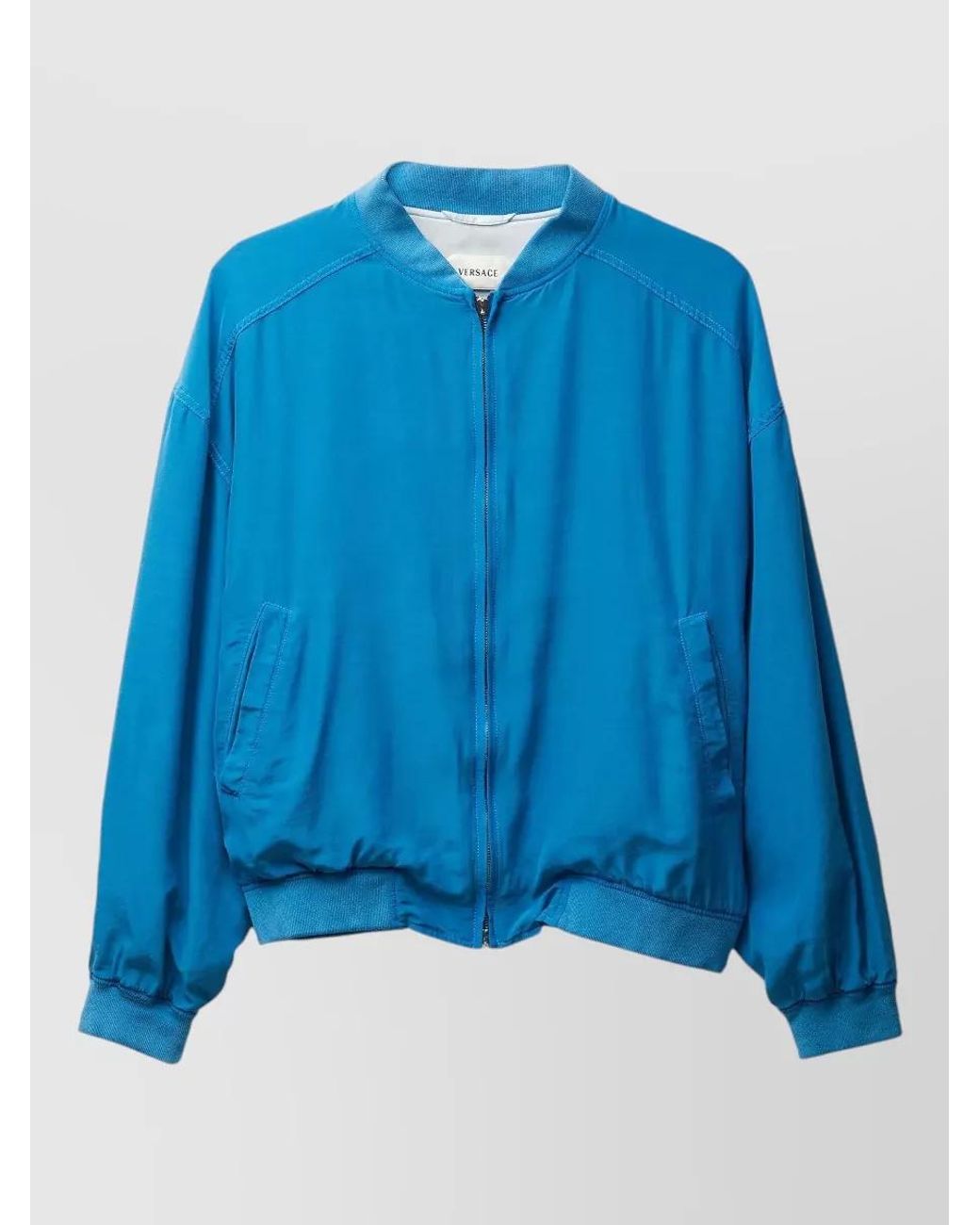 Versace Blue Silk Poplin Zip-Up Bomber Jacket