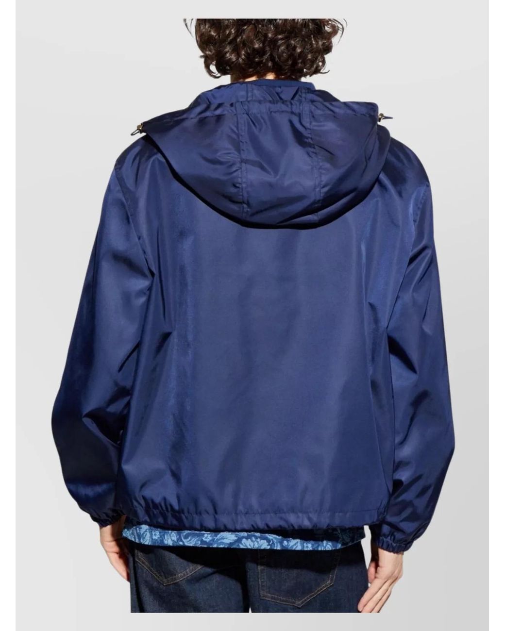 Versace Blue Logo Patch Hooded Jacket for men