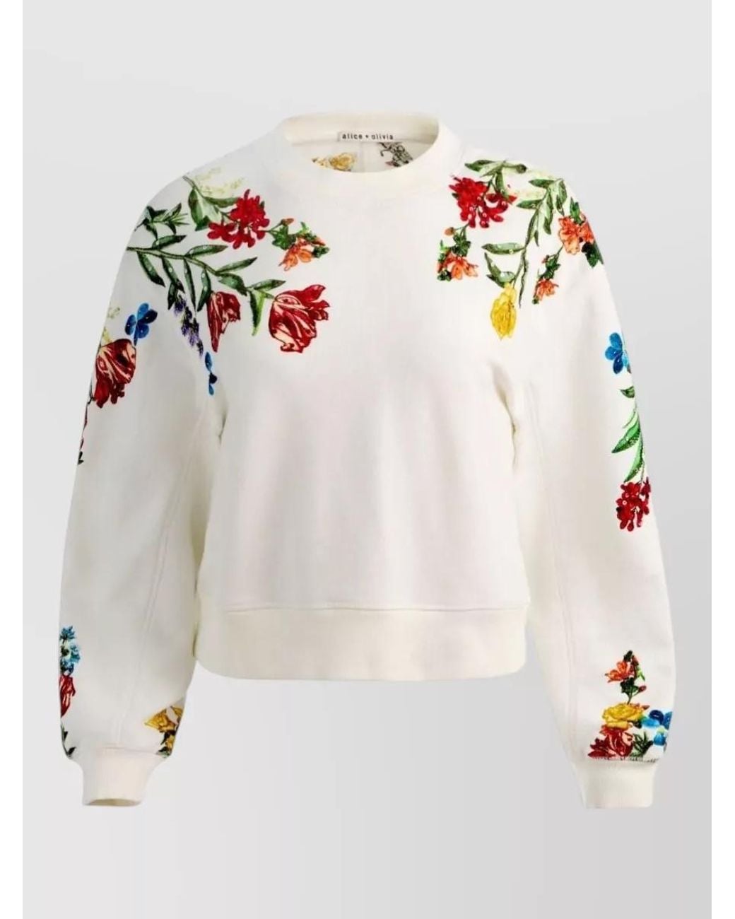 Alice + Olivia Multicolor Embroidered Cotton Sequin-Embellished Crew-Neck Long-Sleeve Sweatshirt