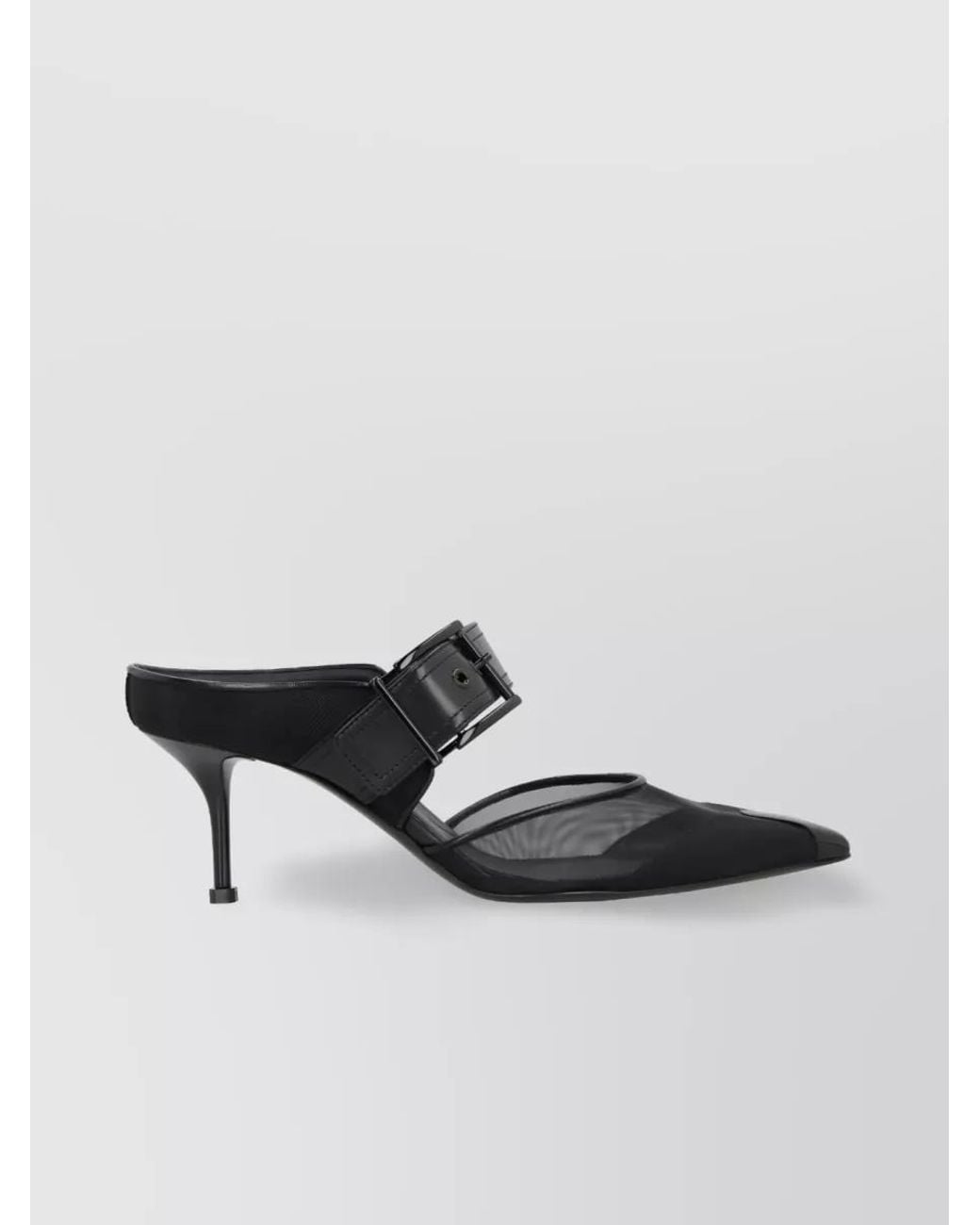 McQueen Black Punk Buckle Mules