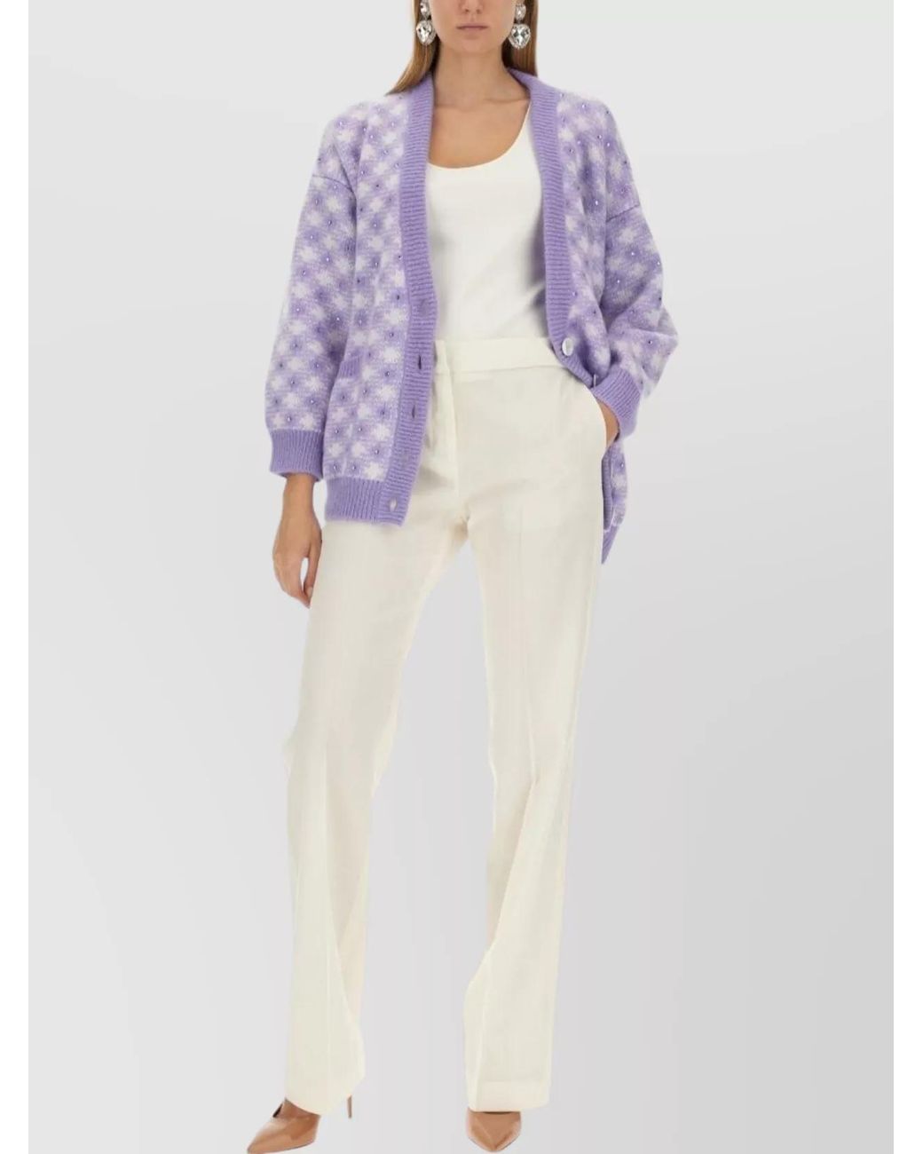 Alessandra Rich Purple V-Neck Regular-Fit Cardigan