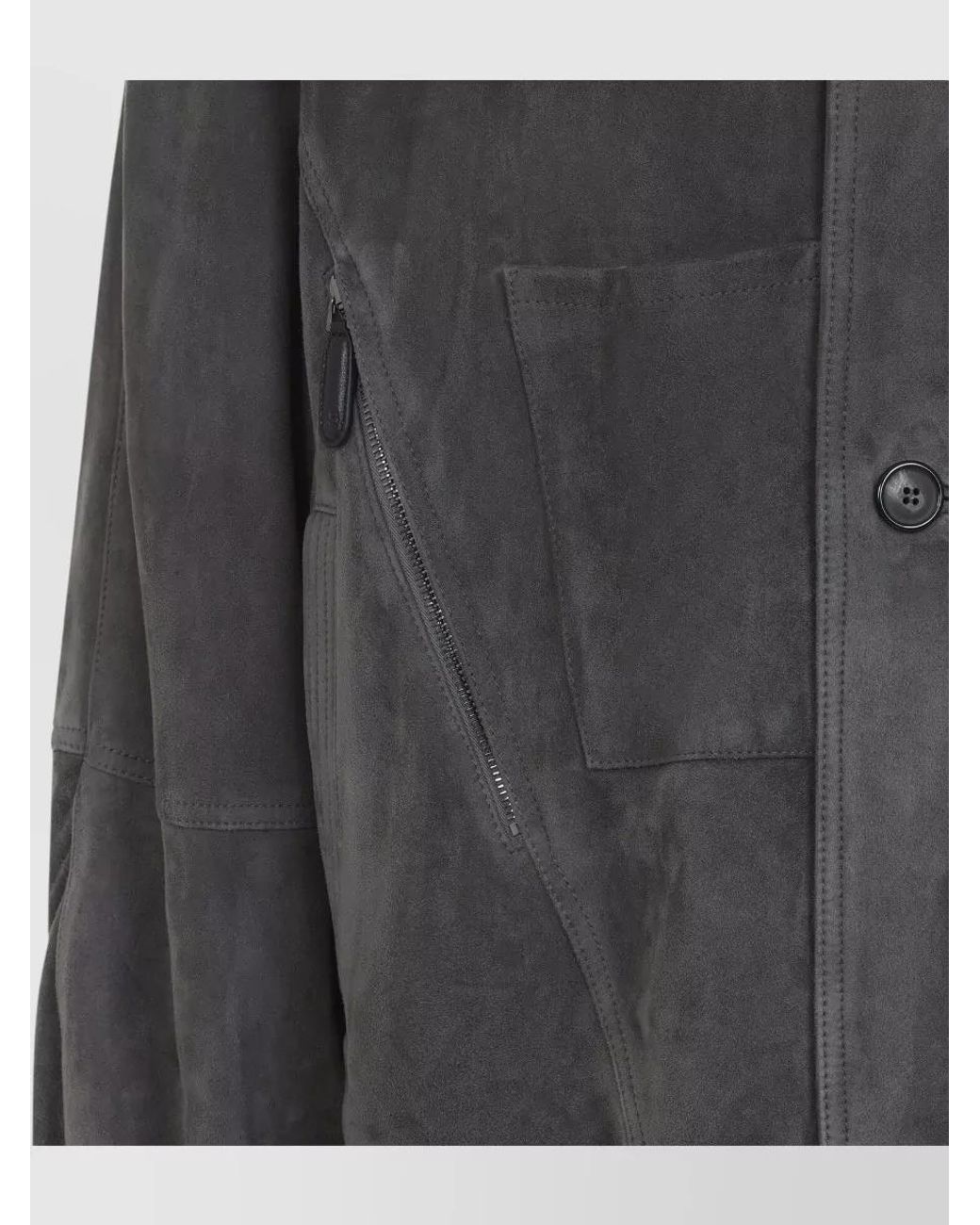Giorgio Armani Gray Suede Leather High-Neck Long-Sleeve Blouson Jacket for men