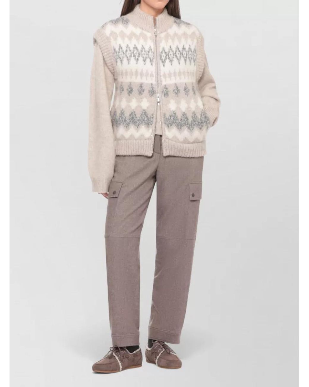 Peserico Gray Ribbed Sequined Sleeveless Cardigan
