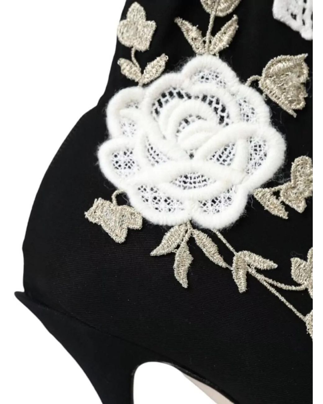 Dolce & Gabbana Black Embroidered Ankle Boots