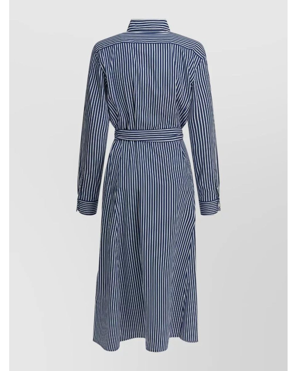 Polo Ralph Lauren Blue Striped Cotton Shirt Midi Dress