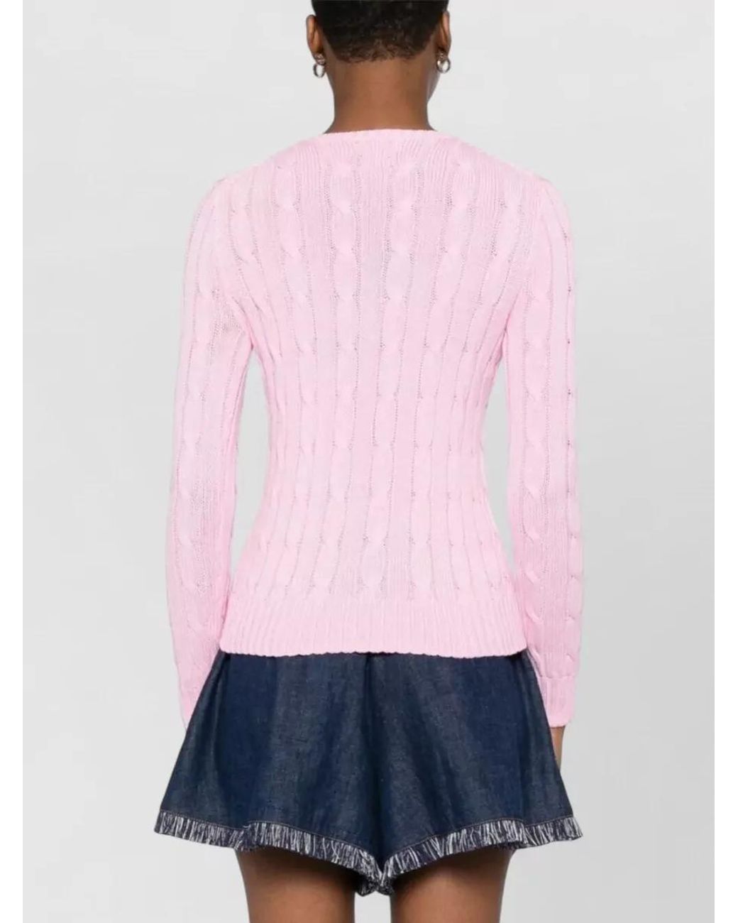Ralph Lauren Pink Cable-Knit Cotton Crew-Neck Long-Sleeve Jumper