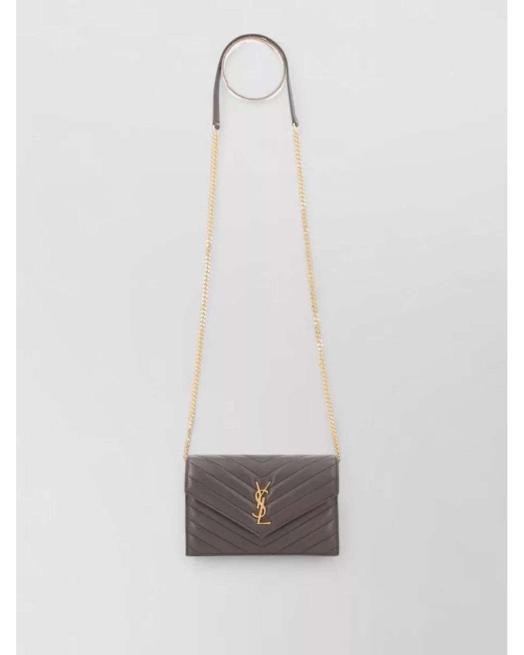 Saint Laurent White Cassandre Leather Wallet On Chain