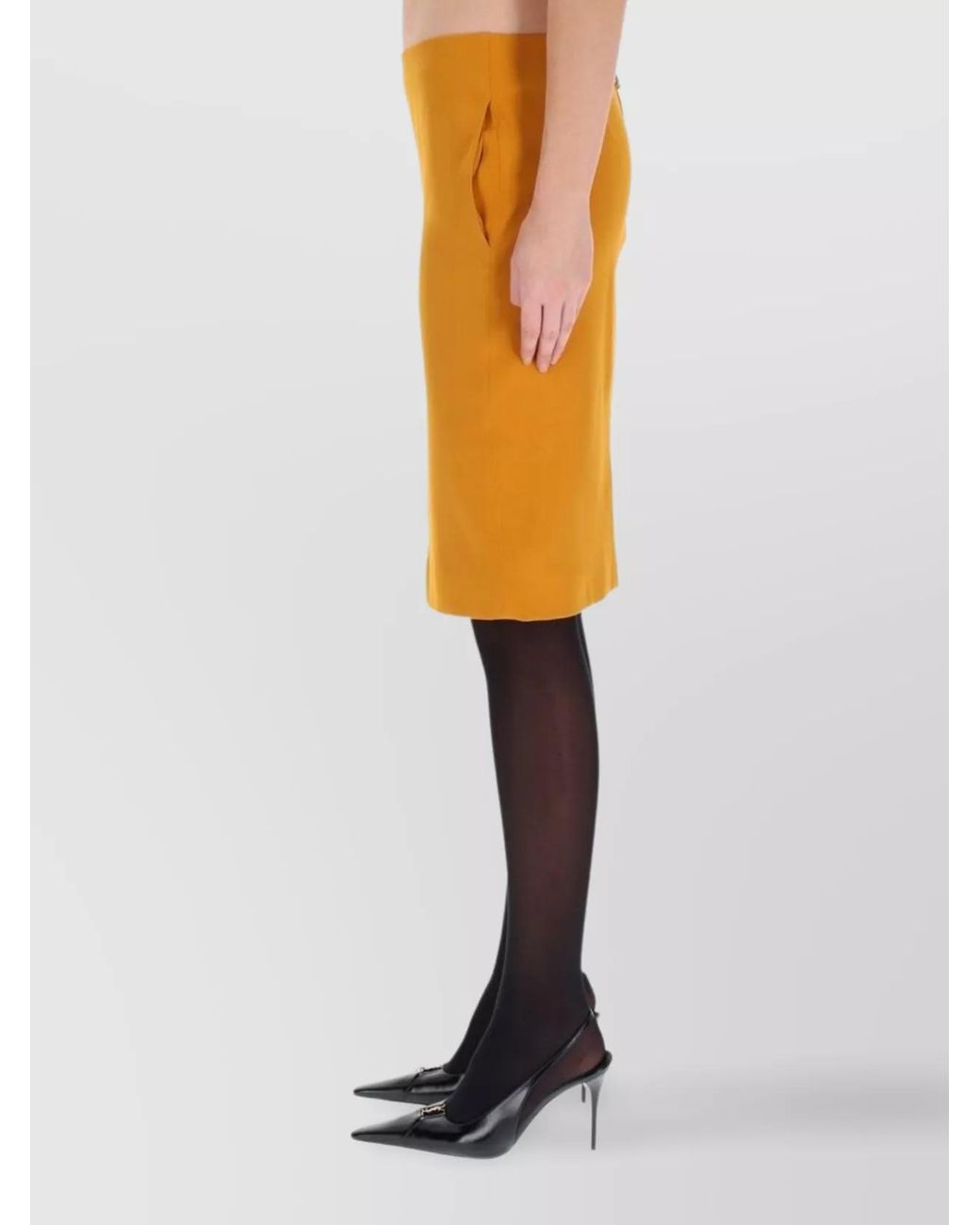Saint Laurent Black Mid-Rise Satin Midi Pencil Skirt