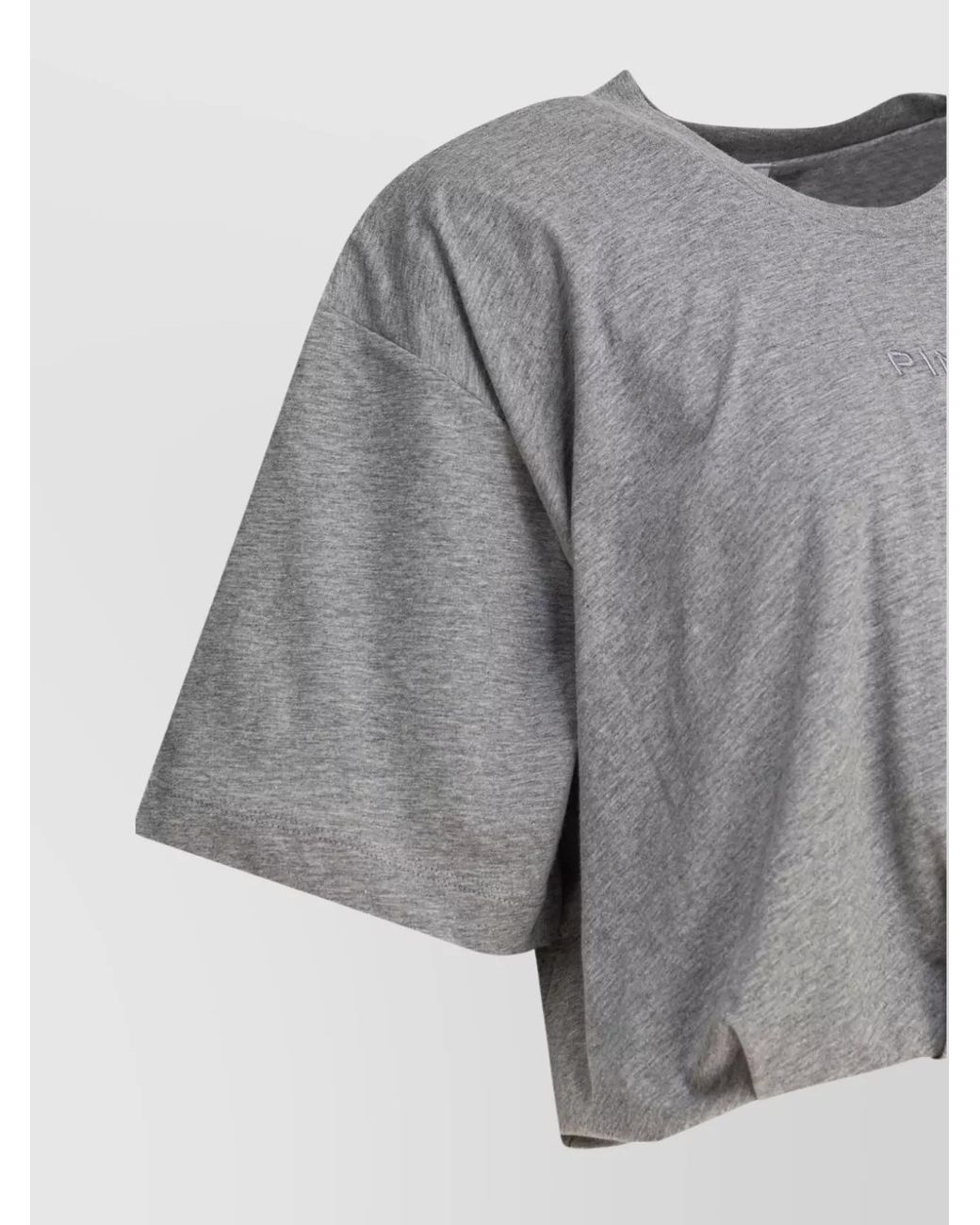 Pinko Gray Cotton Logo Embroidered Short-Sleeve T-Shirt