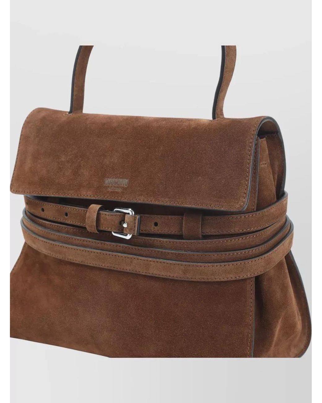 Moschino Brown Suede Leather Belted Top-Handle Bag