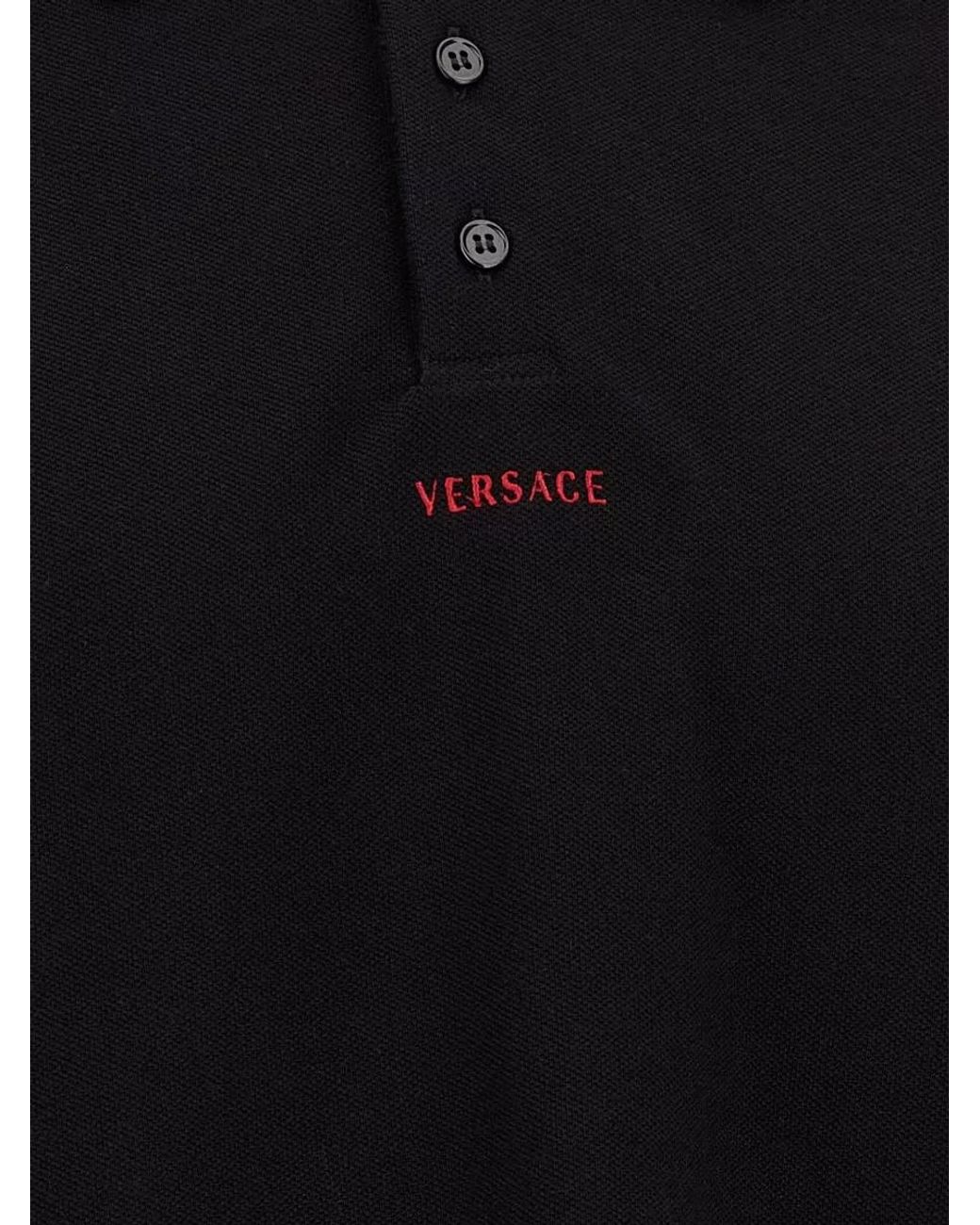Versace Black Greca Cotton Polo Shirt for men