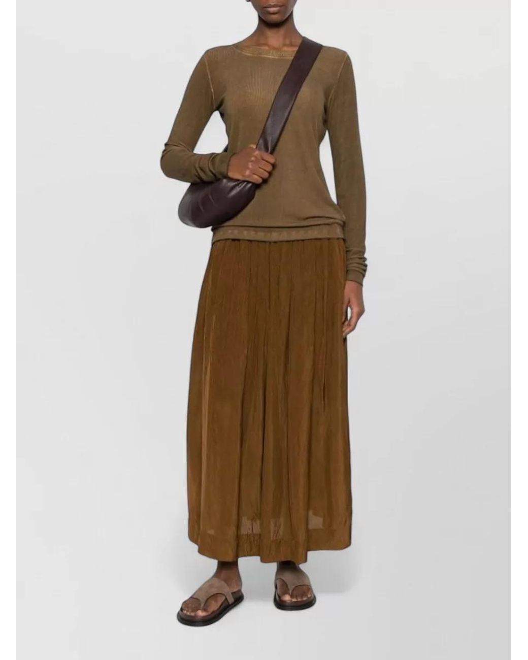 Uma Wang Natural High-Rise Pleated Midi Skirt