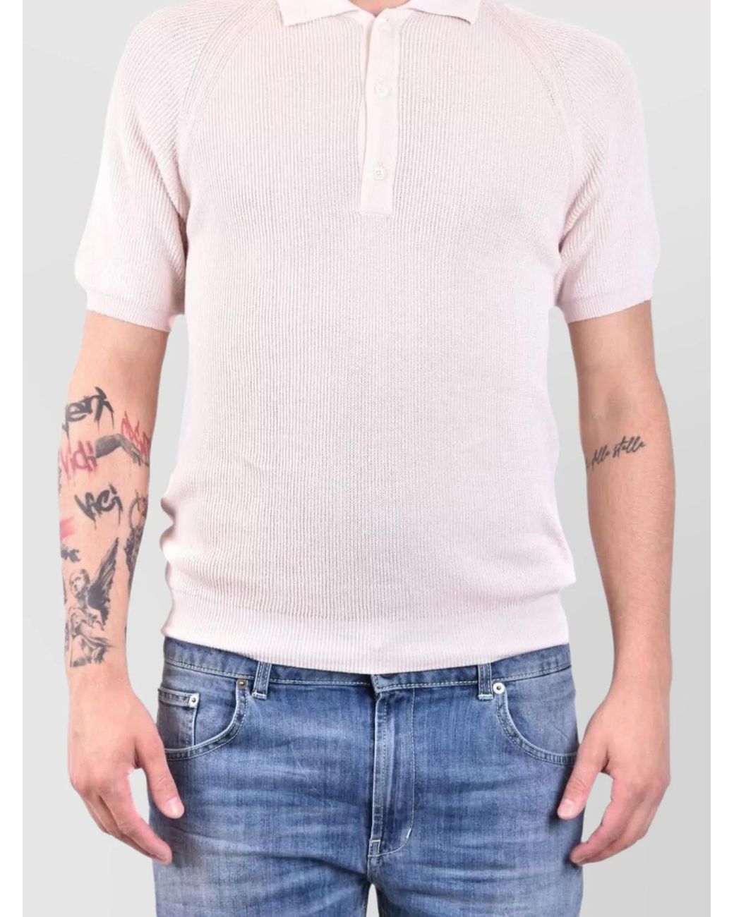 Laneus White Cotton Polo Shirt for men