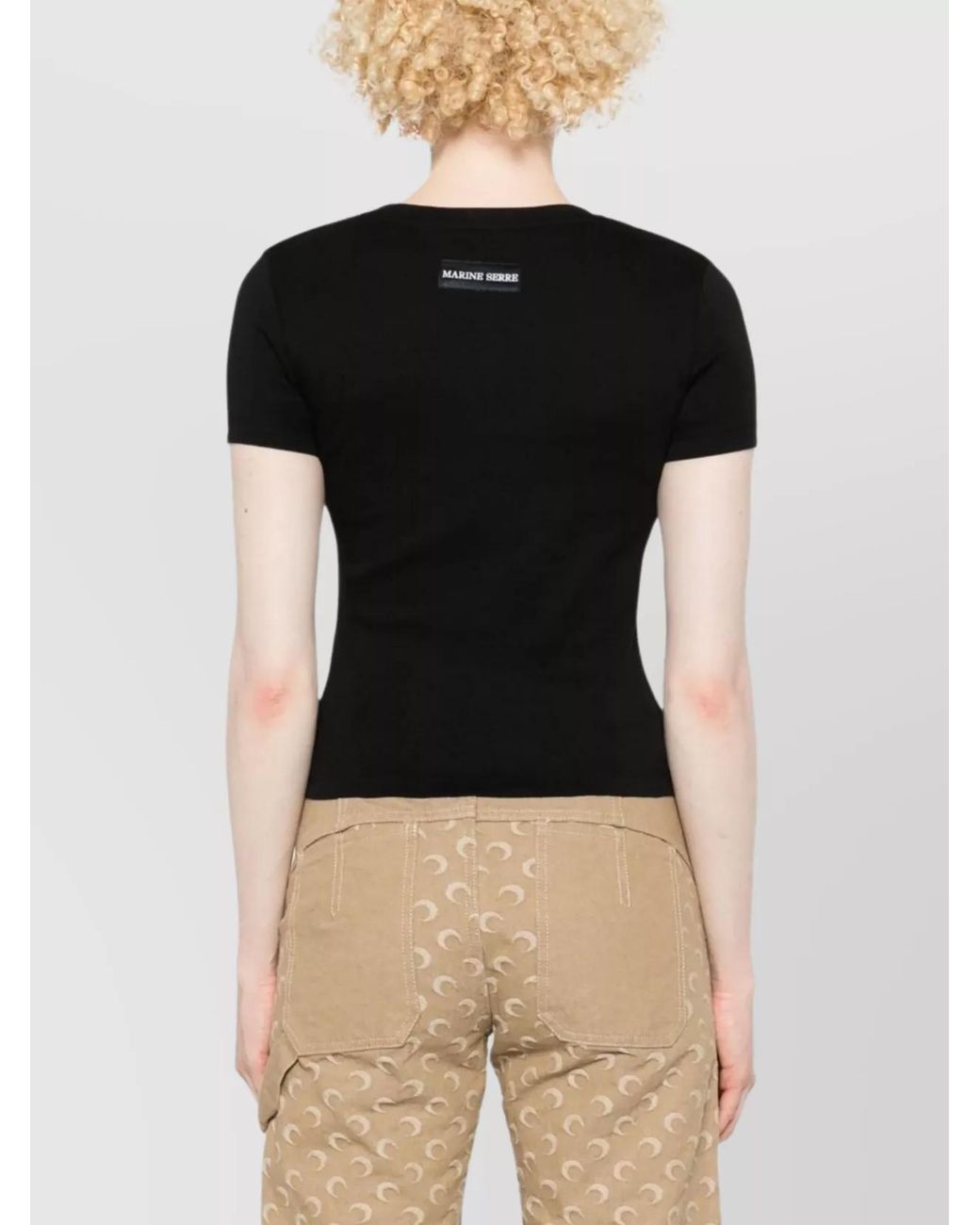 MARINE SERRE Black Cotton Slim-Fit Logo-Embroidered T-Shirt