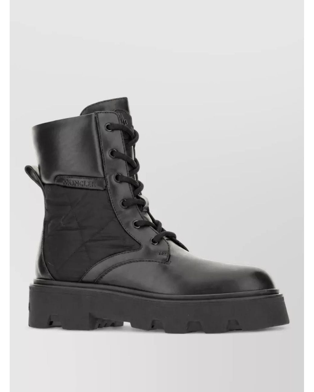 Moncler Black Leather Lace-Up Boots