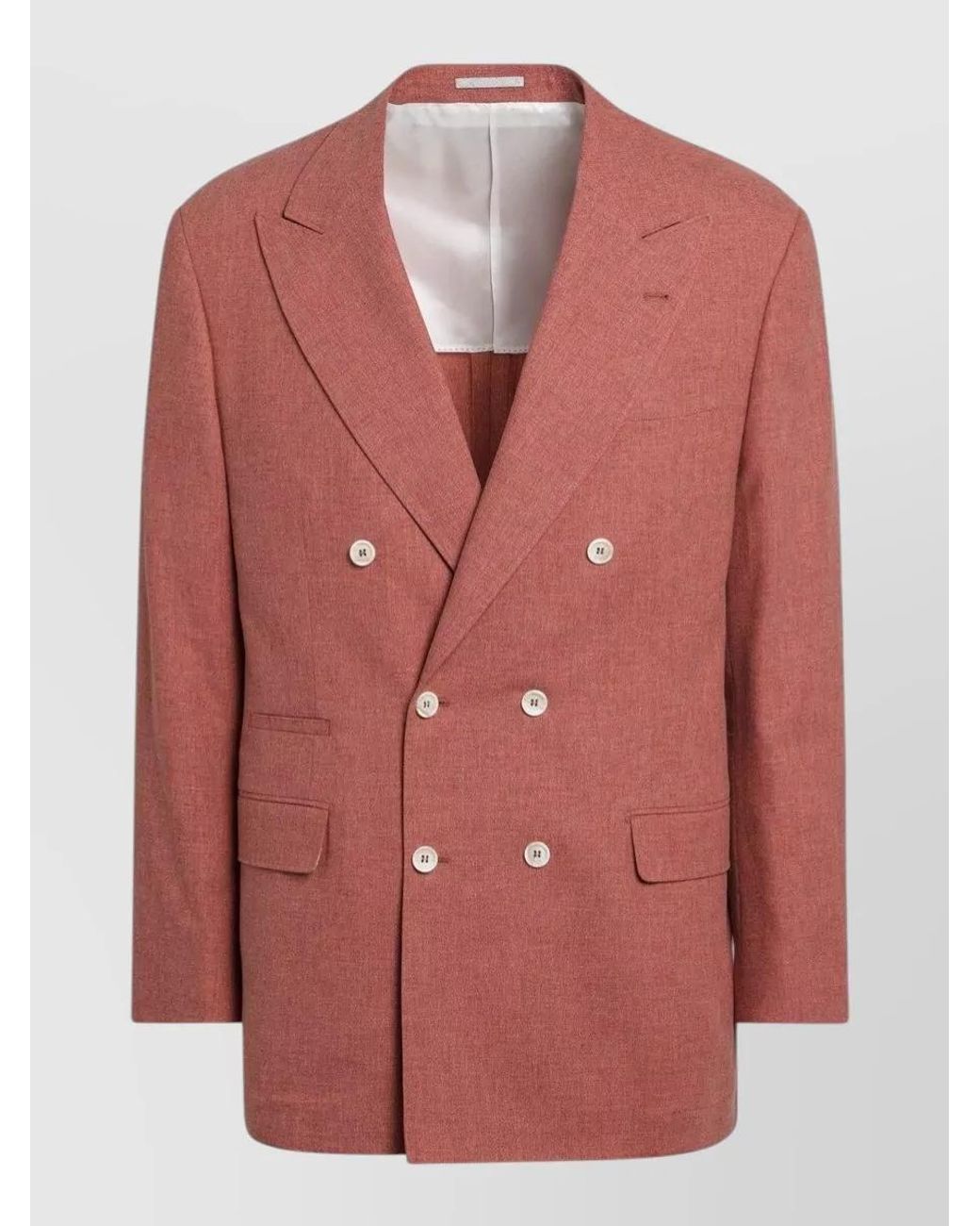 Brunello Cucinelli Orange Peach Double-Breasted Wool-Blend Jacket for men