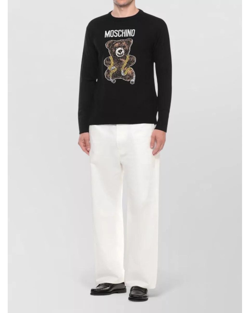 Moschino Black Virgin Wool Ribbed Crewneck Long-Sleeve T-Shirt for men