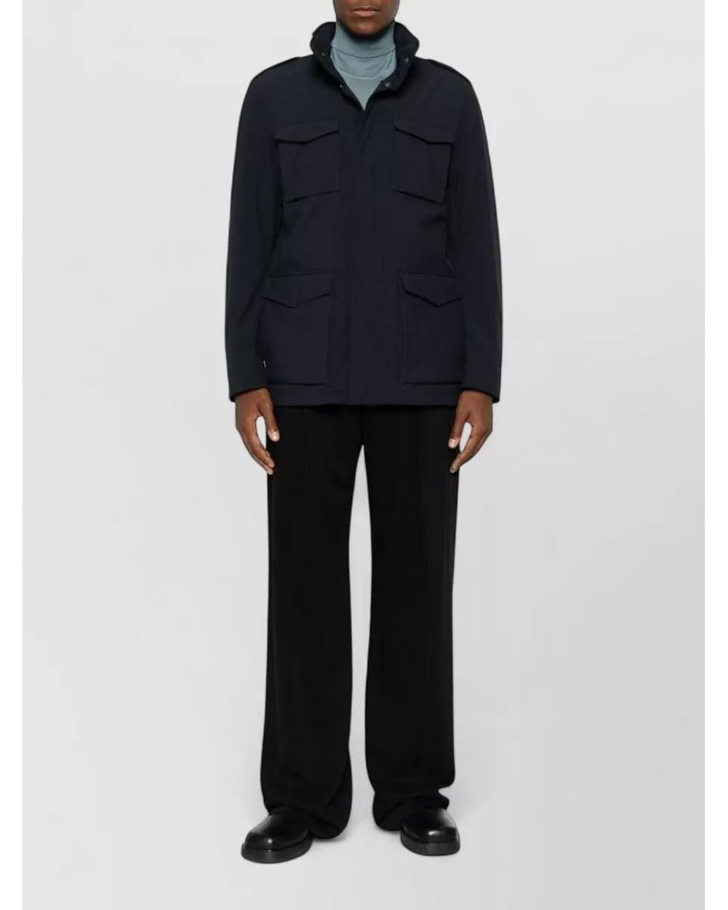Herno Blue Ultralight Drawstring Military Jacket for men
