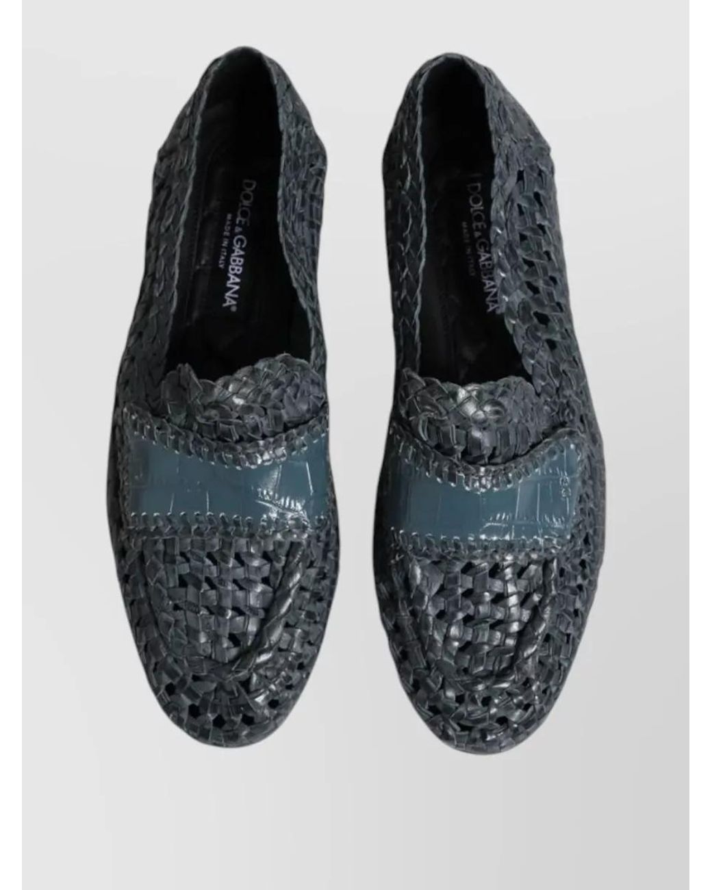 Dolce & Gabbana Gray Woven Leather Loafers for men