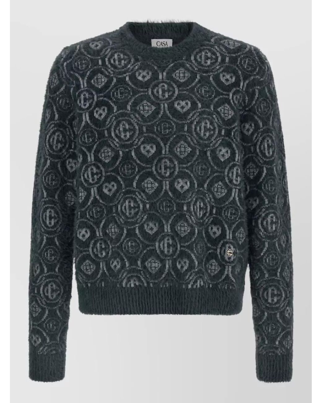 Casablanca Black Fluffy Monogram Fine-Knit Crewneck Sweater for men