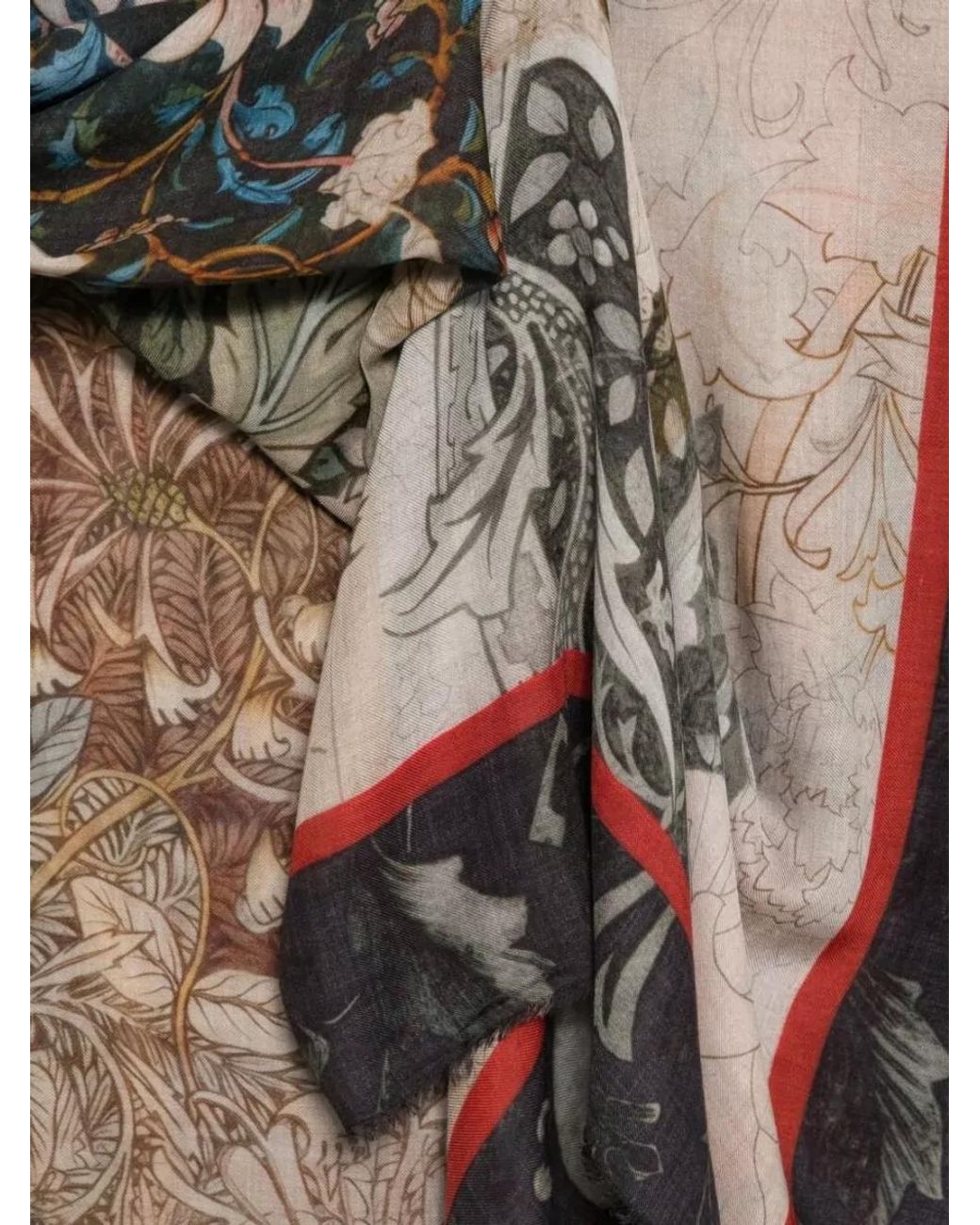 Faliero Sarti Gray Cashmere Floral-Print Panelled Scarf