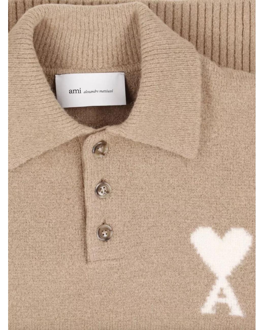 AMI Natural Alpaca-Blend Long-Sleeve Polo Sweater for men