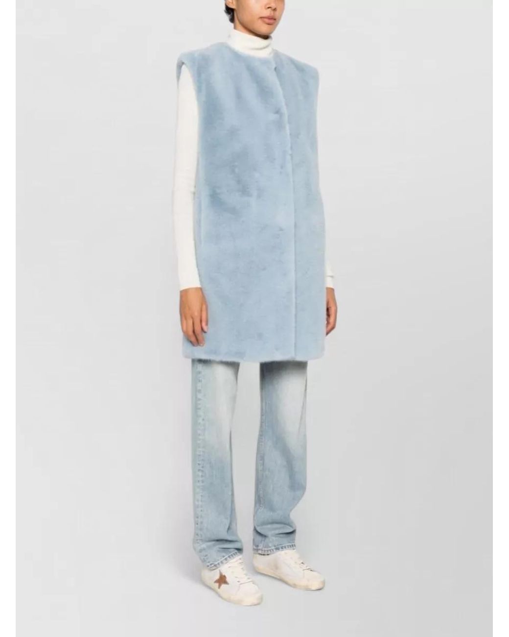 Herno Blue Faux Fur Sleeveless Round Neck Coat