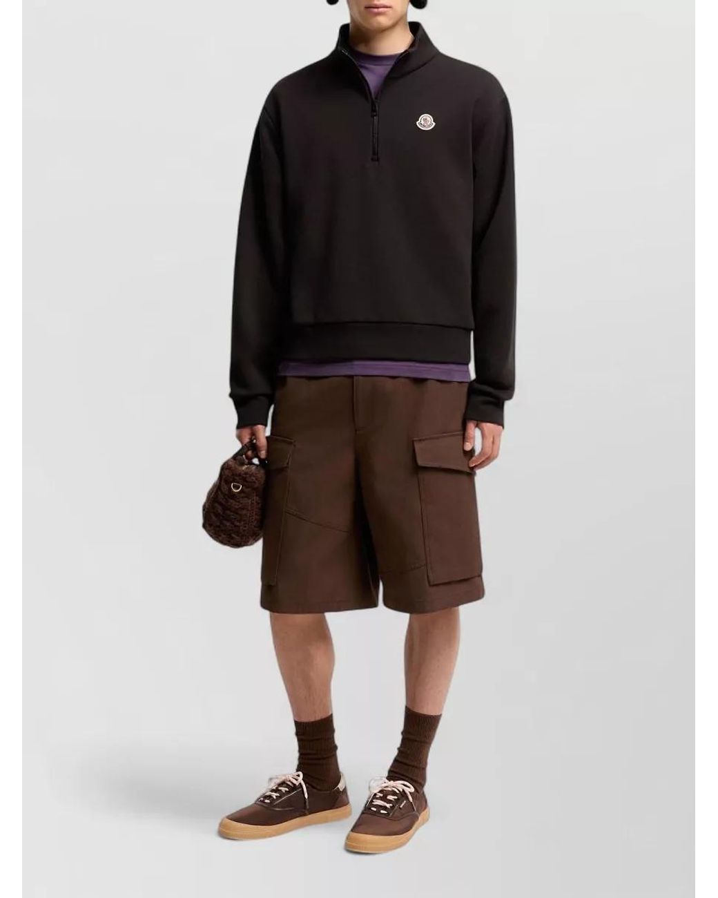 Moncler Black Cotton Zip-Up Hoodie for men