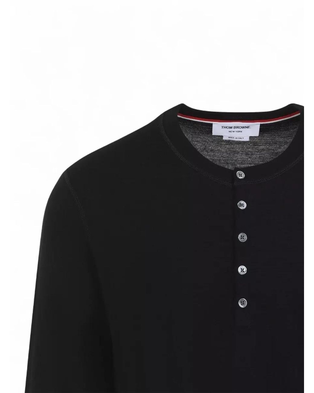 Thom Browne Blue Merino Wool Ribbed Long-Sleeve Henley Shirt for men