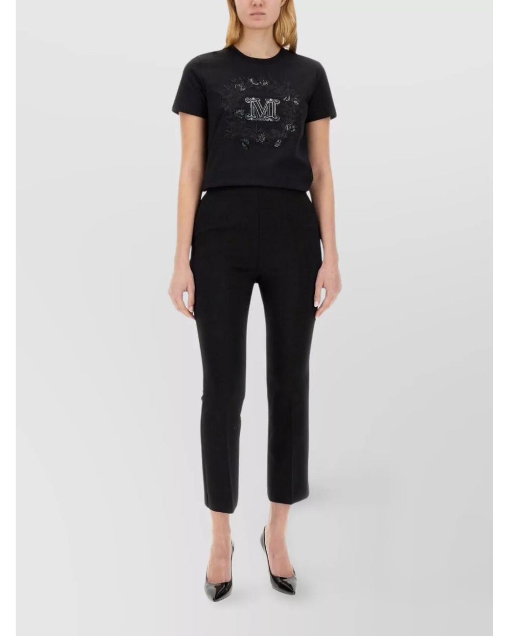 Max Mara Black Virgin Wool Regular-Fit Cropped Trousers
