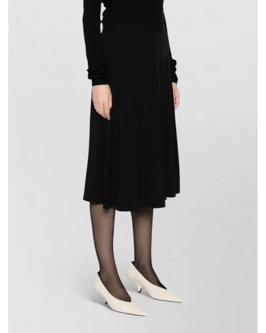 Totême Black Jersey A-Line Pleated Midi Skirt