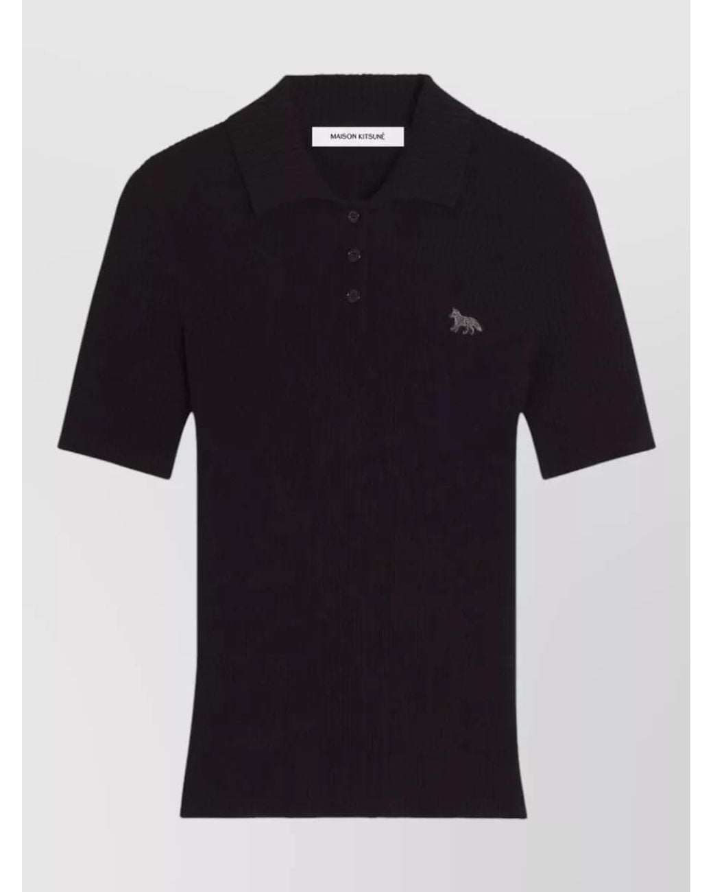 Maison Kitsuné Black Fine-Knit Logo-Embroidered Polo Top