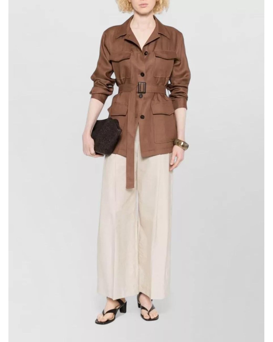 Tagliatore Brown Linen Belted Jacket