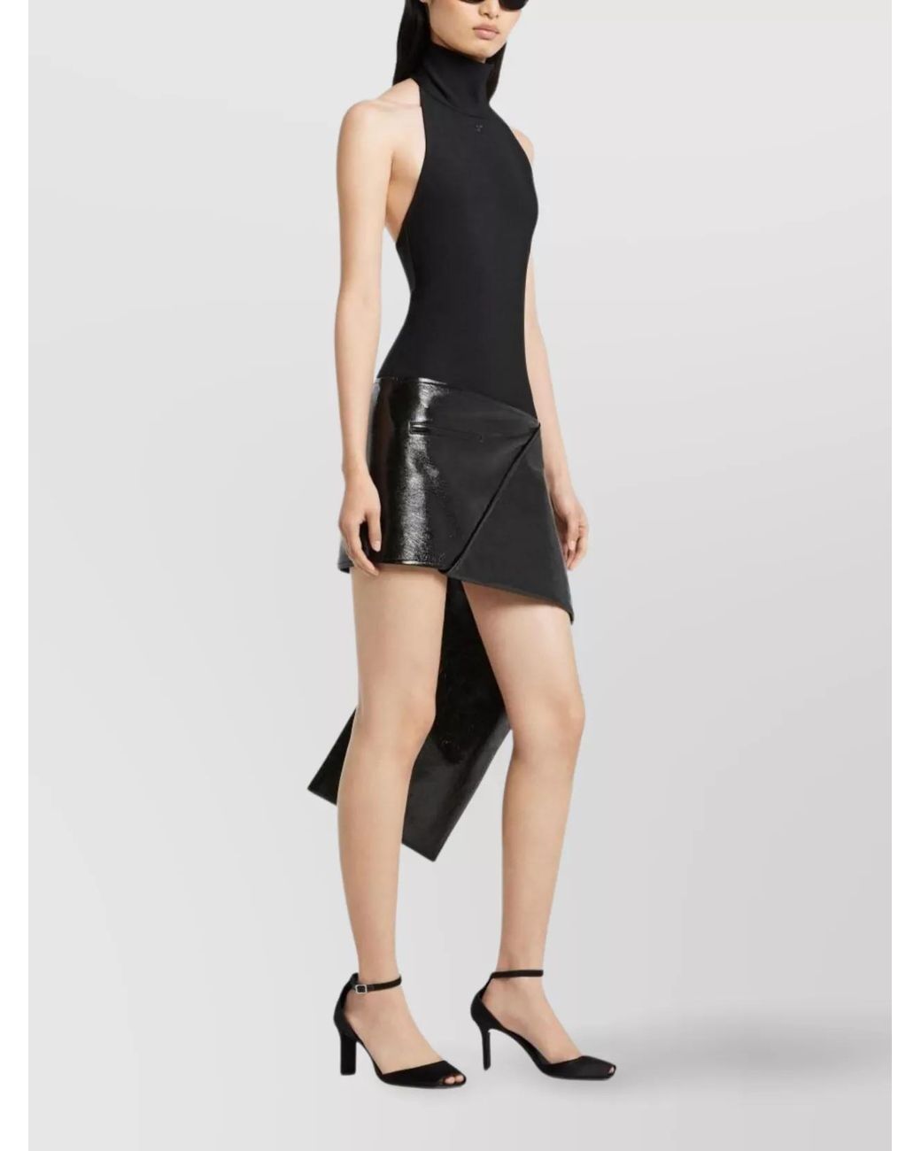 Courreges Black Vinyl Asymmetric Mini Skirt