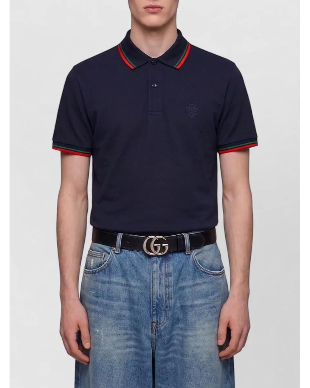 Gucci Blue Cotton Piqué Embroidered Regular-Fit Polo Shirt for men