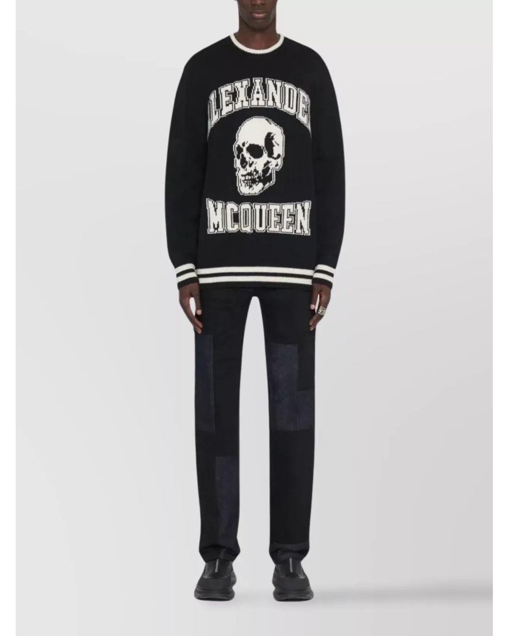McQueen Black Skull Print Organic Cotton Sweatshirt for men