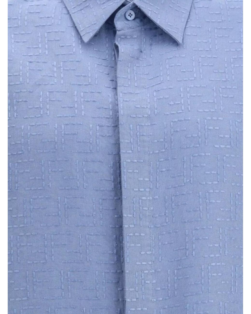 Fendi Blue Linen Blend Oversized Short-Sleeve Shirt for men