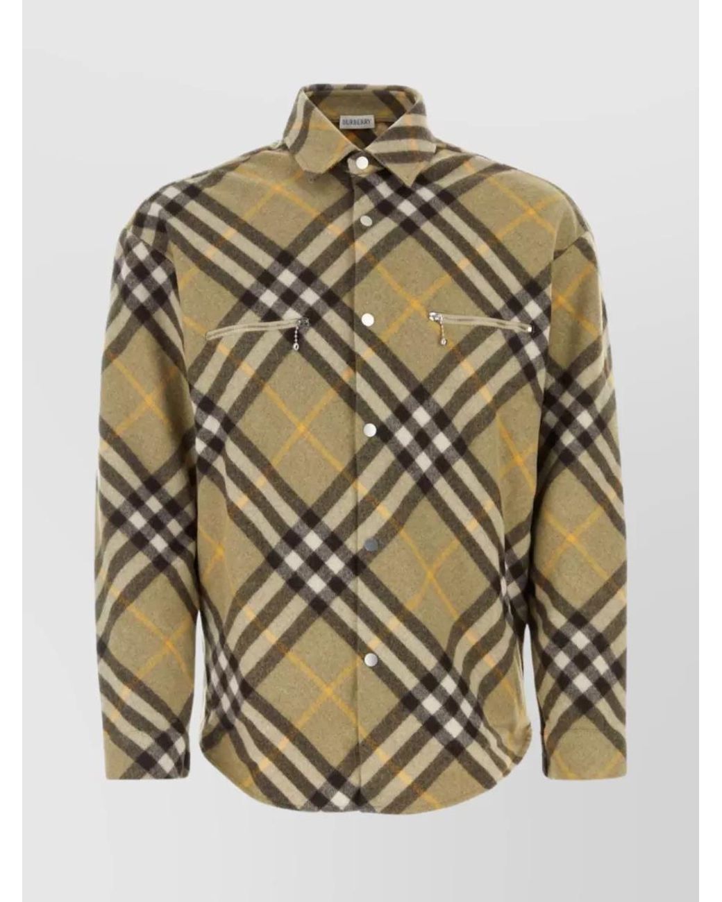 Burberry Metallic Wool Blend Printed Check Shirt for men