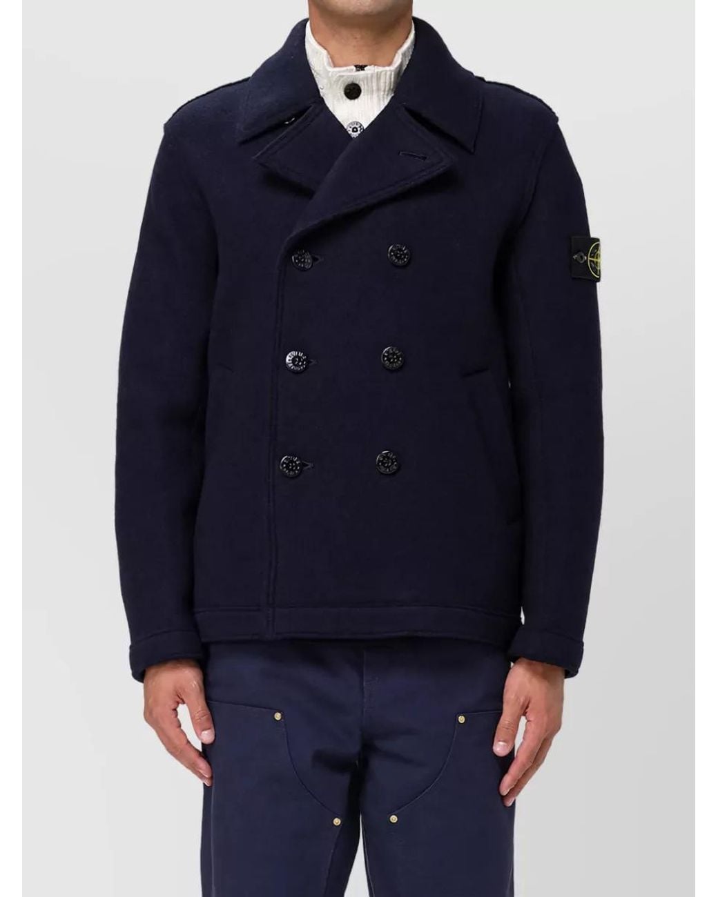 Stone Island Black Virgin Wool Peacoat for men