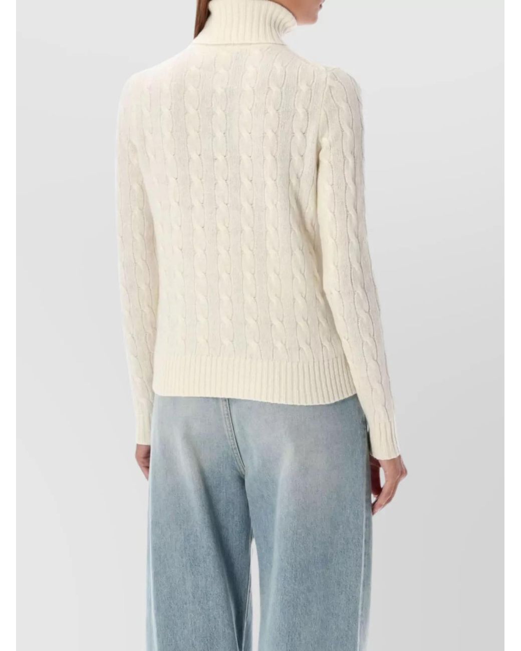 Polo Ralph Lauren White Wool Cashmere Cable Knit Turtleneck Sweater