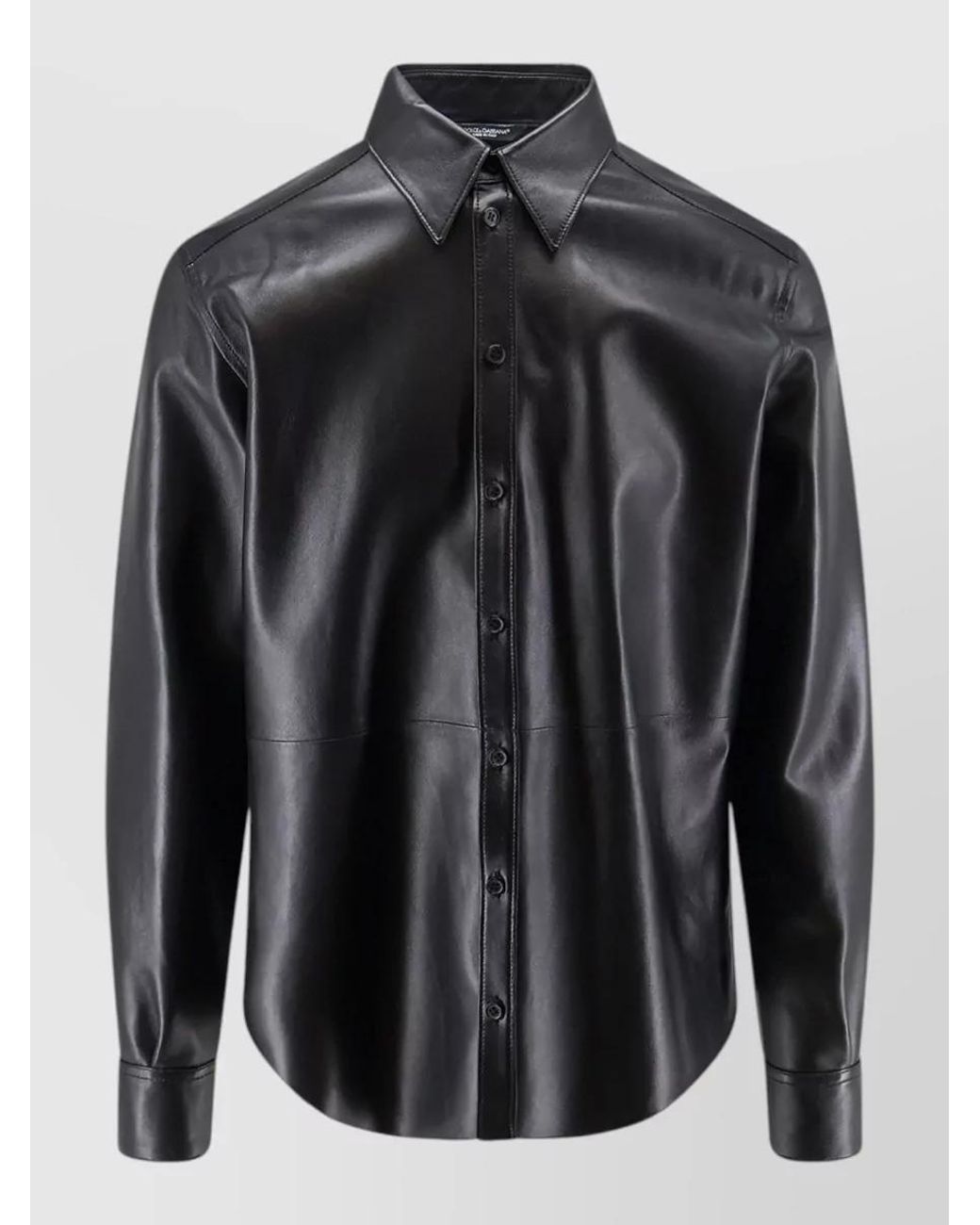 Dolce & Gabbana Black Leather Button-Up Shirt Jacket for men