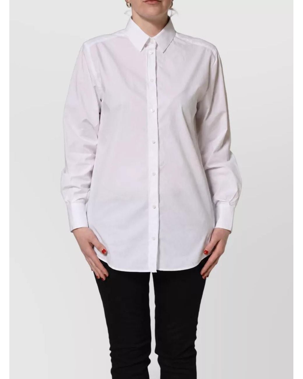 Dolce & Gabbana White Cotton Long Sleeve Button-Up Shirt