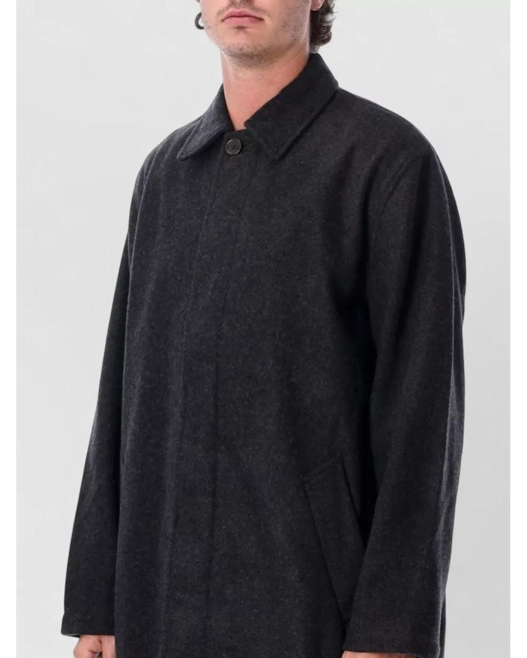 Universal Works Black Wool Single-Breasted Mac Coat for men