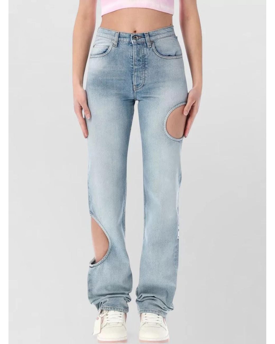 Off-White c/o Virgil Abloh Blue Denim Cutout Straight-Leg Pants