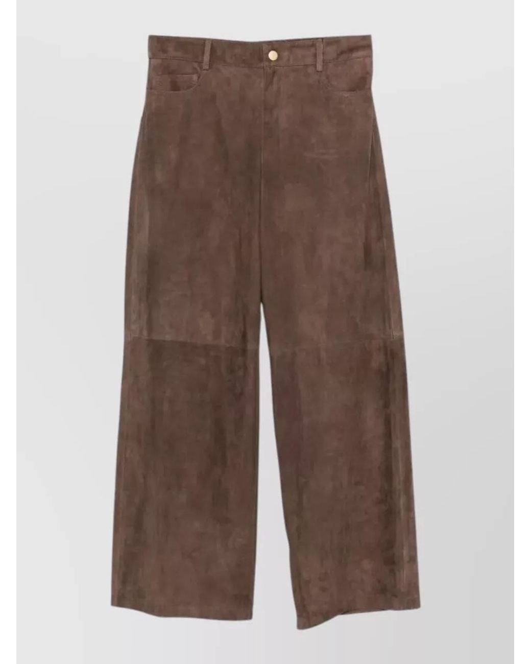 Max Mara Brown Suede High-Rise Wide-Leg Leather Trousers