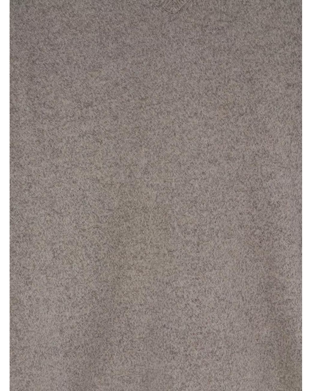 Brunello Cucinelli Gray Ribbed Cashmere V-Neck Sweater for men