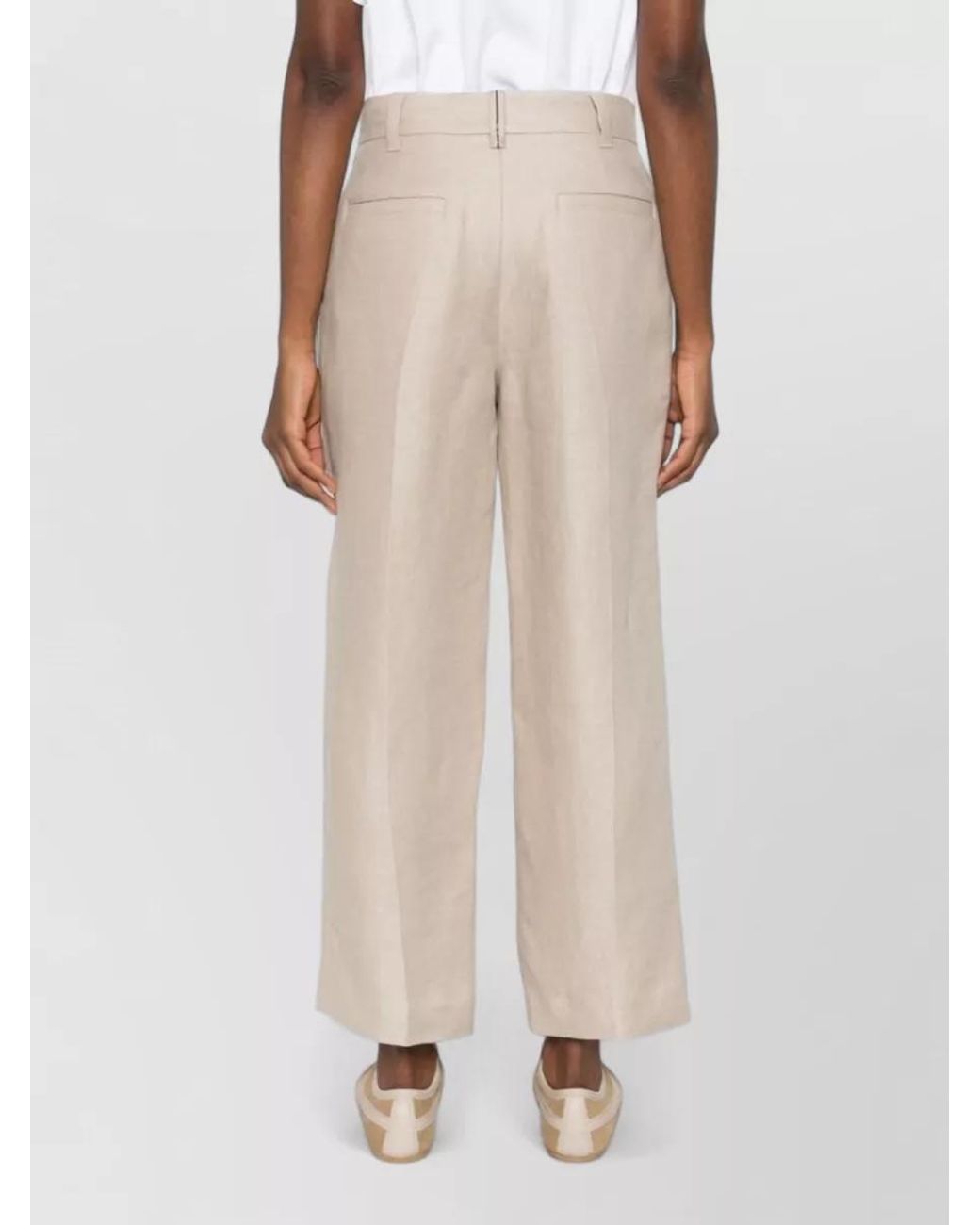 Brunello Cucinelli Natural Linen Cropped Wide-Leg Trousers